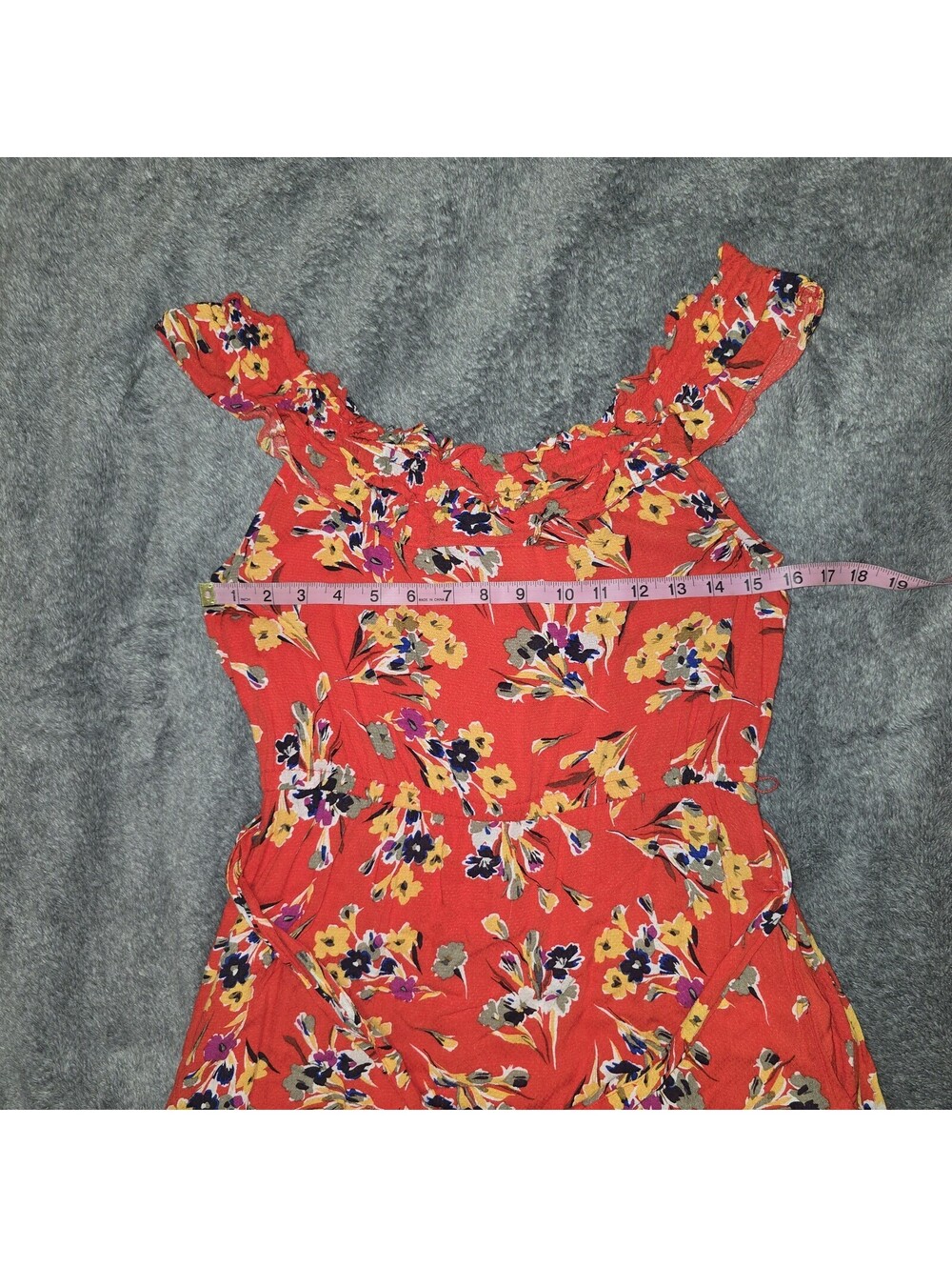 Anthropologie Conversations Dress Womens Small Red Floral Ruffle Midi US Sz 6 - Picture 5 of 11